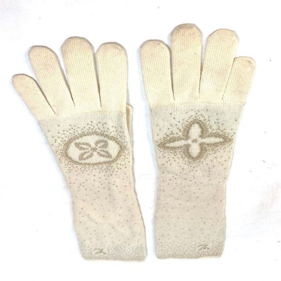 Authentic LOUIS VUITTON Logo Gompoliana Glitter LV Gloves long IvoryBased/Gold - Picture 1 of 8